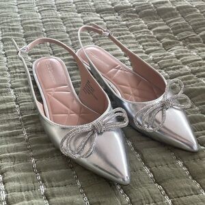 Silver slingback flats with bow BCBGENERATION